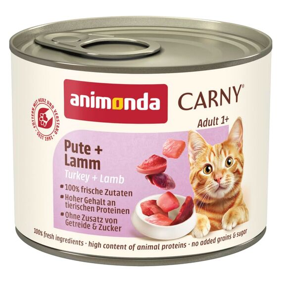 animonda Carny Katzen Nassfutter Pute + Lamm (6 x 200g), getreidefreies Katzen Nassfutter ohne Zucker, mit frischen fleischigen Zutaten