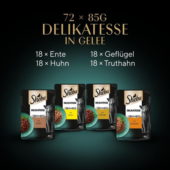SHEBA Katzenfutter nass - 72x85g Portionsbeutel - Geflügel Variation in Gelee - Nassfutter für Katzen - 1 Großpackung