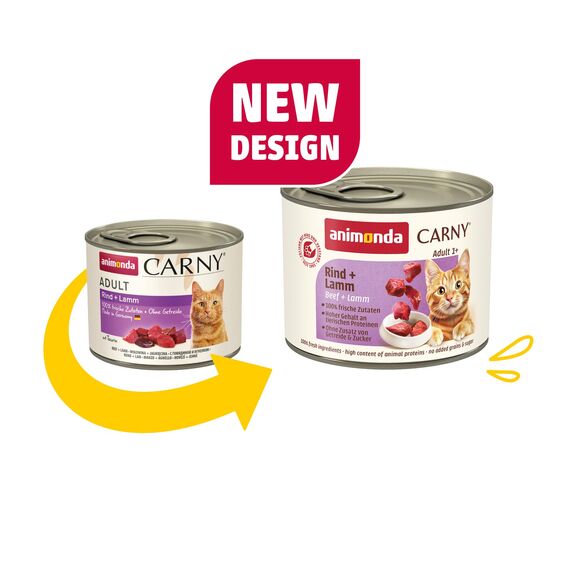 animonda Carny Katzen Nassfutter Rind + Lamm (6 x 200g), getreidefreies Katzen Nassfutter ohne Zucker, mit frischen fleischigen Zutaten