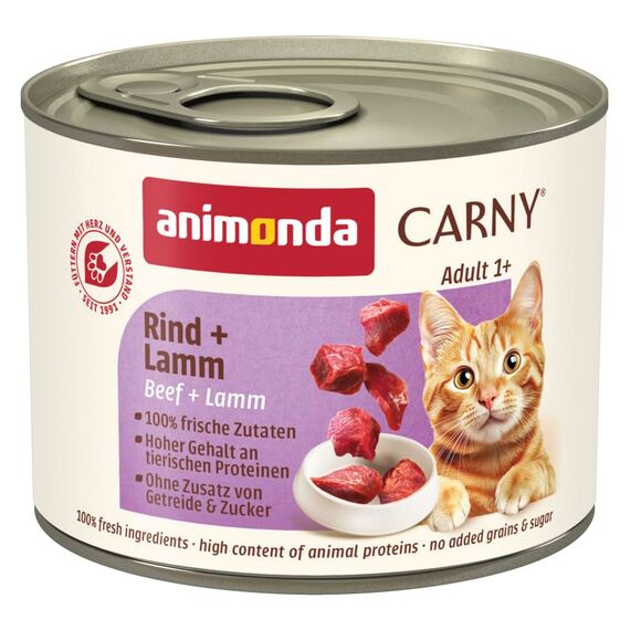 animonda Carny Katzen Nassfutter Rind + Lamm (6 x 200g), getreidefreies Katzen Nassfutter ohne Zucker, mit frischen fleischigen Zutaten