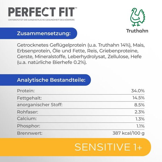 PERFECT FIT Adult Trockenfutter für erwachsene, sensitive Katzen ab 1 Jahr - Truthahn, 7 kg (1 Beutel)