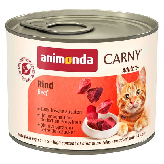 animonda Carny Katzen Nassfutter Rind pur (6 x 200g), getreidefreies Katzen Nassfutter ohne Zucker, mit frischen fleischigen Zutaten