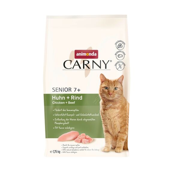 animonda Carny Katzen Trockenfutter mit Huhn + Rind (1 x 1,75kg), Trockenfutter für Senior Katzen ohne Zucker und Getreide, mit viel frischem Fleisch vom Huhn und mit Rinderprotein