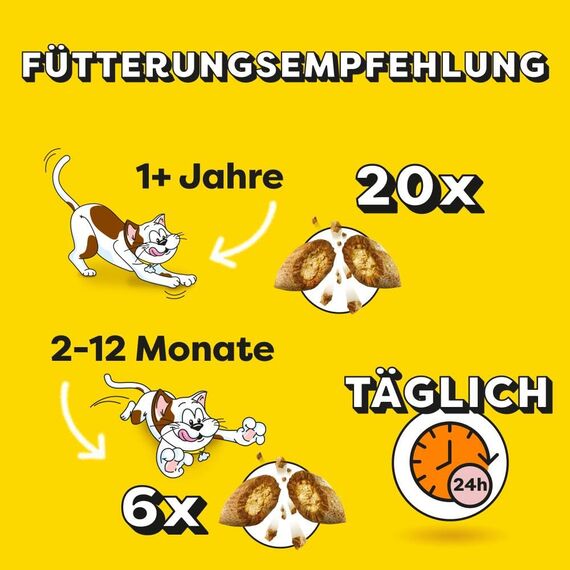 DREAMIES Katzensnacks - 6x60g - mit Ente - Traumhaft knusprige Katzen Leckerlies mit zarter Füllung