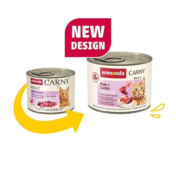 animonda Carny Katzen Nassfutter Pute + Lamm (6 x 200g), getreidefreies Katzen Nassfutter ohne Zucker, mit frischen fleischigen Zutaten