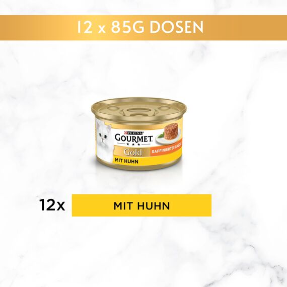 Gourmet Gold Raffiniertes Ragout Katzenfutter nass, mit Huhn, 12er Pack (12 x 85g)