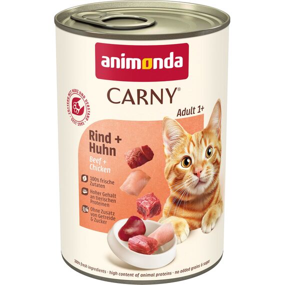 animonda Carny Katzen Nassfutter Rind + Huhn (6 x 400g), getreidefreies Katzen Nassfutter ohne Zucker, mit frischen fleischigen Zutaten