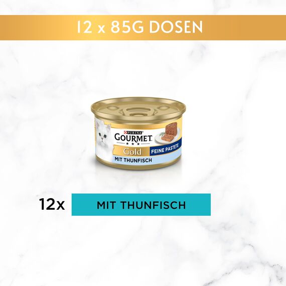 Gourmet Gold Feine Pastete Katzenfutter nass, mit Thunfisch, 12er Pack (12 x 85g)