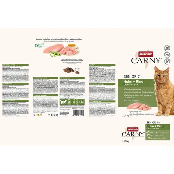 animonda Carny Katzen Trockenfutter mit Huhn + Rind (1 x 1,75kg), Trockenfutter für Senior Katzen ohne Zucker und Getreide, mit viel frischem Fleisch vom Huhn und mit Rinderprotein