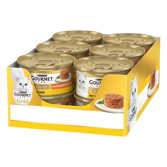 Gourmet Gold Raffiniertes Ragout Katzenfutter nass, mit Huhn, 12er Pack (12 x 85g)