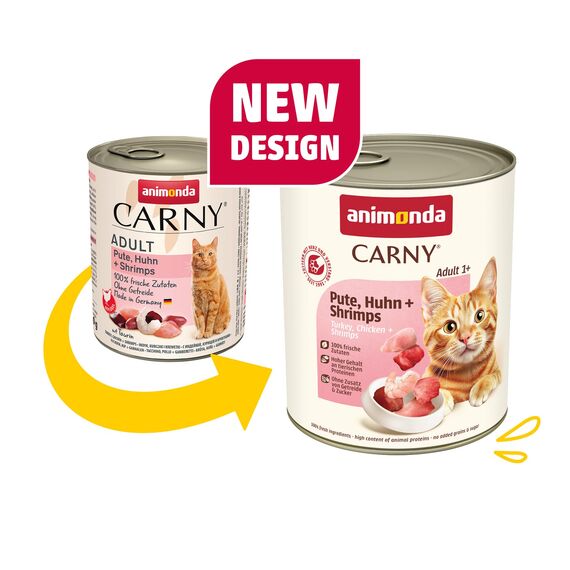 animonda Carny Katzen Nassfutter Pute + Huhn + Shrimps (6 x 800g), getreidefreies Katzen Nassfutter ohne Zucker, mit frischen fleischigen Zutaten