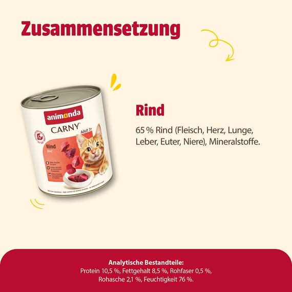 animonda Carny Katzen Nassfutter Rind pur (6 x 800g), getreidefreies Katzen Nassfutter ohne Zucker, mit frischen fleischigen Zutaten