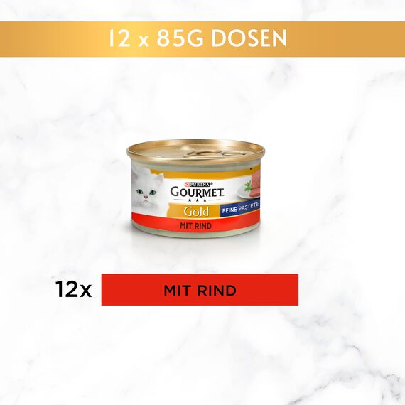 Gourmet Gold Feine Pastete Katzenfutter nass, mit Rind, 12er Pack (12 x 85g)