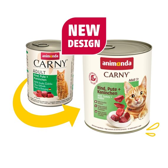 animonda Carny Katzen Nassfutter Rind + Pute + Kaninchen (6 x 800g), getreidefreies Katzen Nassfutter ohne Zucker, mit frischen fleischigen Zutaten