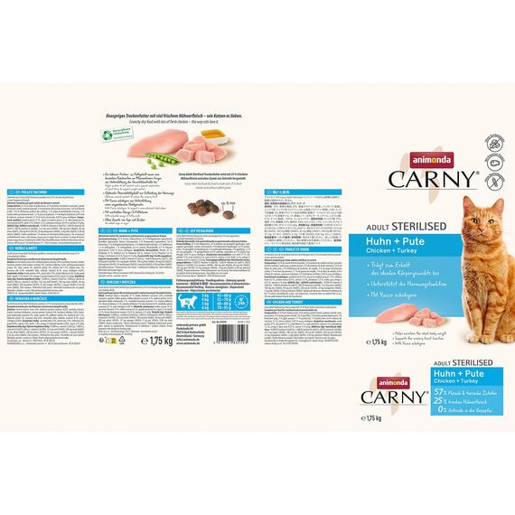 animonda Carny Katzen Trockenfutter Huhn + Pute (1 x 1,75kg), Trockenfutter für sterilisierte Katzen ohne Zucker und Getreide, mit viel frischem Fleisch