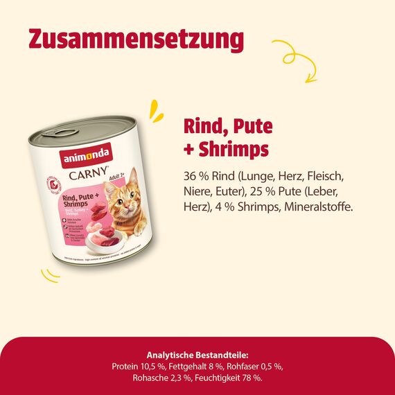 animonda Carny Katzen Nassfutter Rind + Pute + Shrimps (6 x 800g), getreidefreies Katzen Nassfutter ohne Zucker, mit frischen fleischigen Zutaten