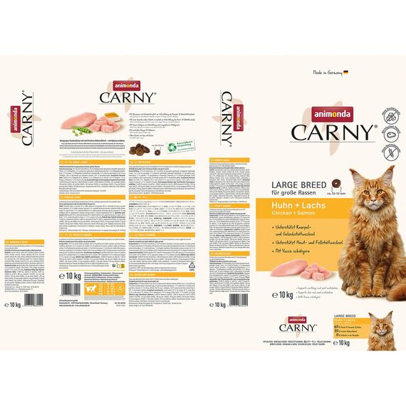 animonda Carny Katzen Trockenfutter Huhn + Lachs (1 x 10kg), Trockenfutter für große Katzenrassen ohne Zucker und Getreide, große Kroketten mit viel Hühnerfleisch und Fisch