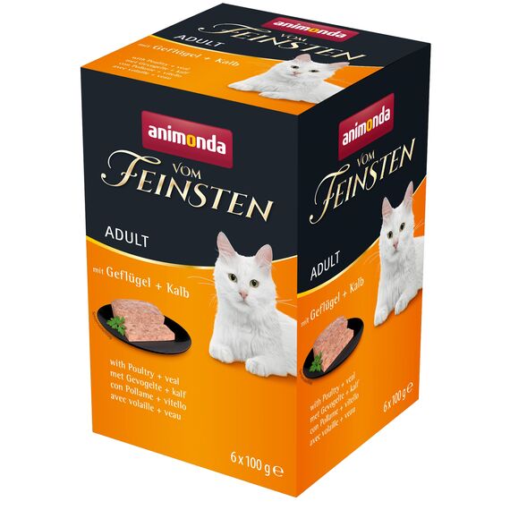 animonda vom Feinsten Katzenfutter nass mit Geflügel + Kalb (6 x 100g), getreidefreies Katzenfutter nass ohne Zucker, mit frischen, fleischigen Zutaten