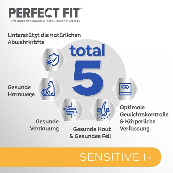 Perfect Fit Sensitive 1+ Katzennassfutter mit Huhn in Sauce, 12 Portionsbeutel, 12x85g – Premium Katzenfutter nass, für sensible Katzen ab 1 Jahr, ohne Weizen & Soja, zur Unterstützung der Verdauung