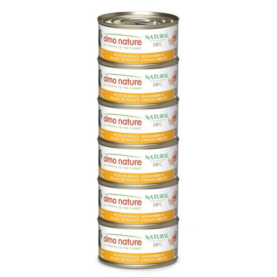 Almo Nature HFC Natural - Nassfutter für ausgewachsene Katzen - Hühnerbrust - Human Grade, Glutenfrei & Monoprotein - 6 x 70g