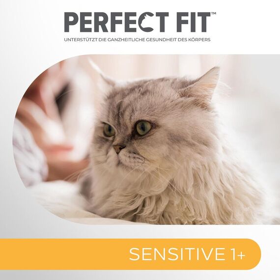 Perfect Fit Sensitive 1+ Katzennassfutter mit Huhn in Sauce, 12 Portionsbeutel, 12x85g – Premium Katzenfutter nass, für sensible Katzen ab 1 Jahr, ohne Weizen & Soja, zur Unterstützung der Verdauung