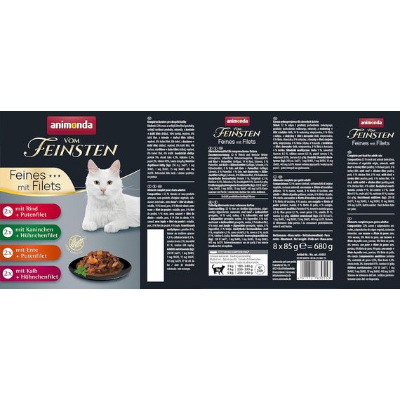 animonda vom Feinsten Katzennassfutter Selection mit Filets, 8 Portionsbeutel (8 x 85 g), getreidefreies Katzenfutter nass ohne Zucker, mit fleischigen Zutaten, Sortenmix