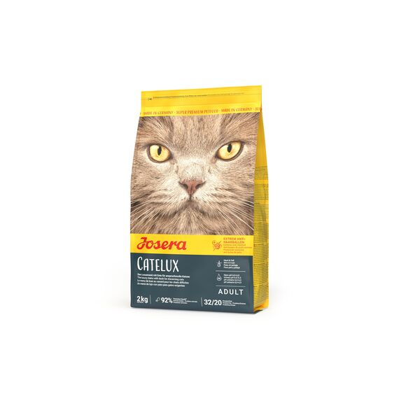 JOSERA Catelux (1 x 2 kg) | Adult | Premium Trockenfutter für ausgewachsene anspruchsvolle Katzen | Ente & Kartoffel | weizenfrei | mit diätische Fasern gegen Haarballen | Katzenfutter | 1er Pack