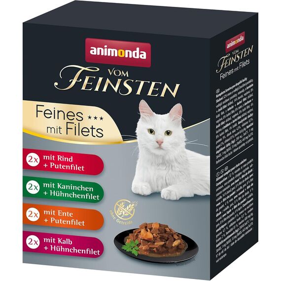 animonda vom Feinsten Katzennassfutter Selection mit Filets, 8 Portionsbeutel (8 x 85 g), getreidefreies Katzenfutter nass ohne Zucker, mit fleischigen Zutaten, Sortenmix