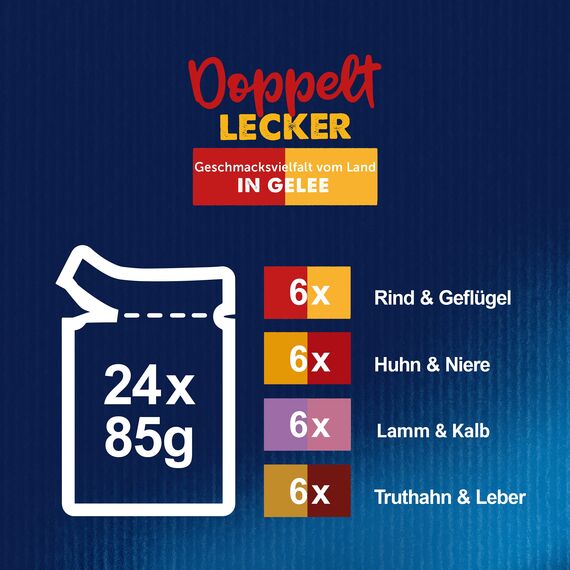 Felix So gut wie es aussieht Doppelt Lecker Katzenfutter nass in Gelee, Sorten-Mix, 4er Pack (4 x 24 Beutel à 85g)