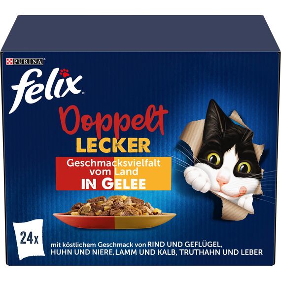 Felix So gut wie es aussieht Doppelt Lecker Katzenfutter nass in Gelee, Sorten-Mix, 4er Pack (4 x 24 Beutel à 85g)
