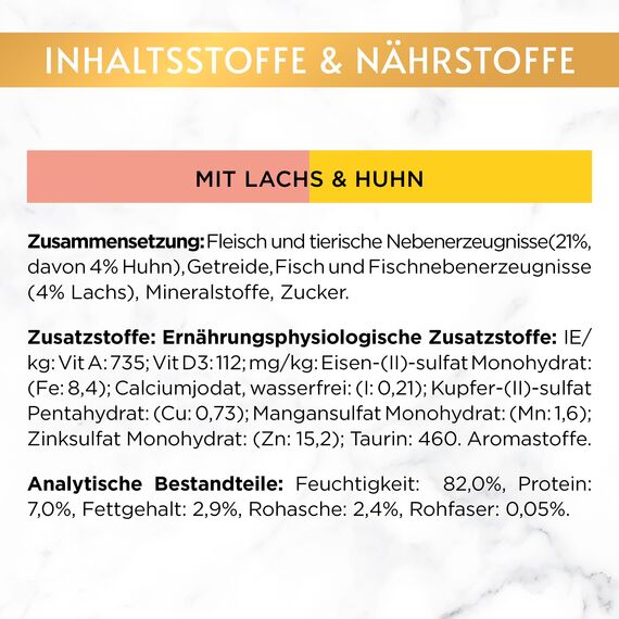 Gourmet Gold Zarte Häppchen in Sauce Katzenfutter nass, mit Lachs und Huhn, 12er Pack (12 x 85g)