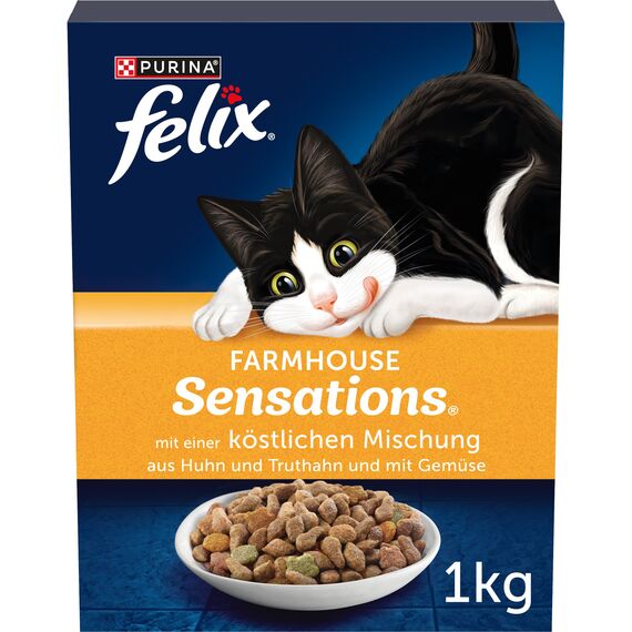 Felix Farmhouse Sensations Katzenfutter trocken, mit Huhn und Truthahn, 1er Pack (1 x 1kg)