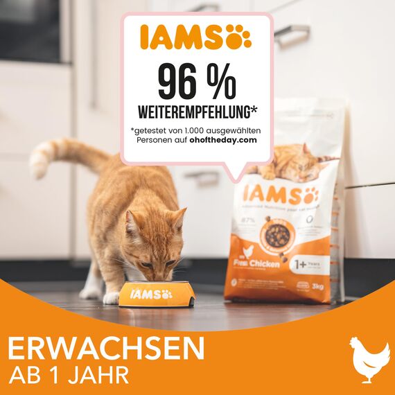 IAMS Katzenfutter trocken mit Huhn - Trockenfutter für Katzen im Alter von 1-6 Jahren, 3 kg