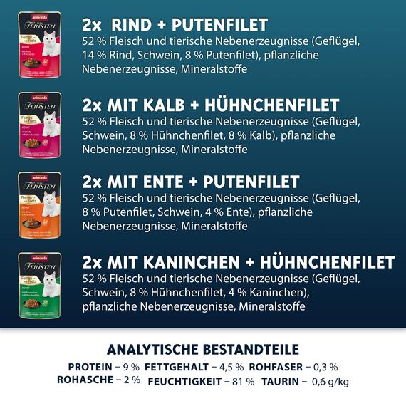 animonda vom Feinsten Katzennassfutter Selection mit Filets, 8 Portionsbeutel (8 x 85 g), getreidefreies Katzenfutter nass ohne Zucker, mit fleischigen Zutaten, Sortenmix