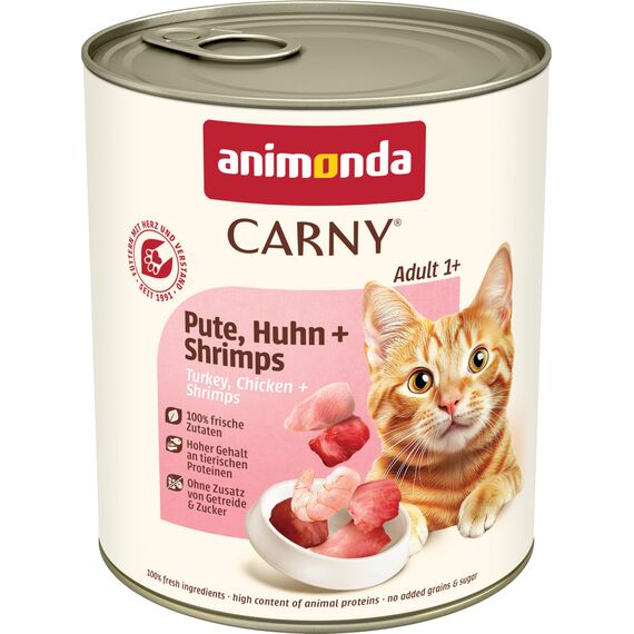 animonda Carny Katzen Nassfutter Pute + Huhn + Shrimps (6 x 800g), getreidefreies Katzen Nassfutter ohne Zucker, mit frischen fleischigen Zutaten