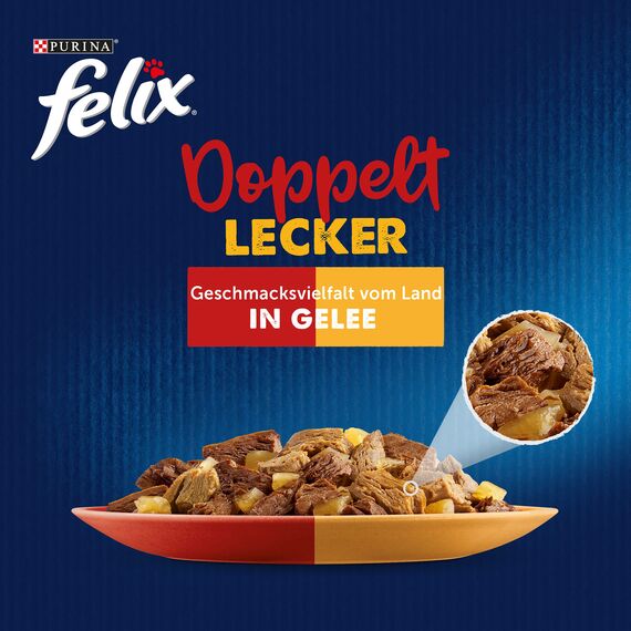 Felix So gut wie es aussieht Doppelt Lecker Katzenfutter nass in Gelee, Sorten-Mix, 4er Pack (4 x 24 Beutel à 85g)