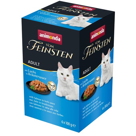 animonda vom Feinsten Katzenfutter nass mit Lachs in Kräutersauce (6 x 100g), getreidefreies Katzenfutter nass ohne Zucker, mit frischen, fleischigen Zutaten