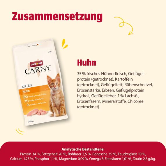 animonda Carny Katzen Trockenfutter für Kitten mit Huhn (1 x 350g), Kittenfutter trocken für wachsende Katzen ohne Zucker und Getreide mit Hühnerfleisch und Taurin