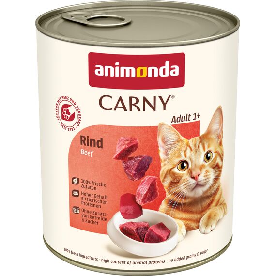 animonda Carny Katzen Nassfutter Rind pur (6 x 800g), getreidefreies Katzen Nassfutter ohne Zucker, mit frischen fleischigen Zutaten