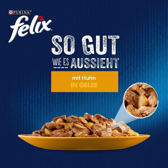Felix So gut wie es aussieht Katzenfutter nass in Gelee, mit Huhn, 26er Pack (26 x 85g)