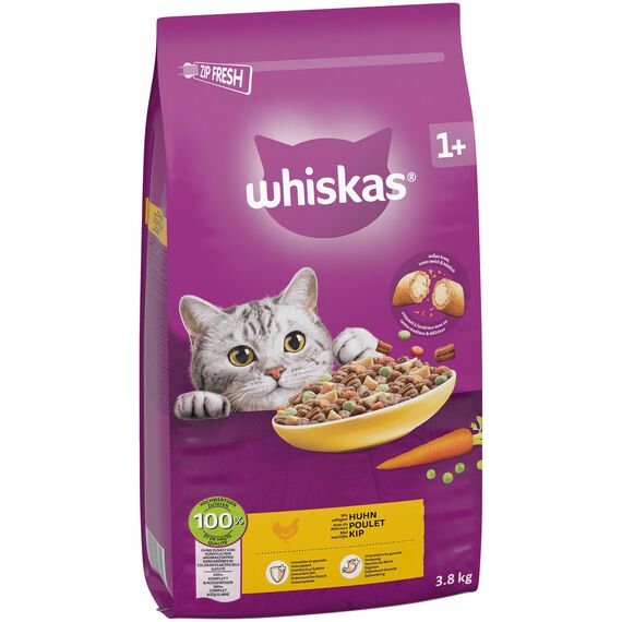 WHISKAS Trockenfutter für ausgewachsene Katzen 3,8kg mit Huhn