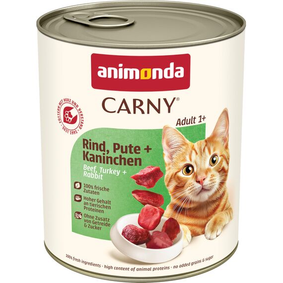 animonda Carny Katzen Nassfutter Rind + Pute + Kaninchen (6 x 800g), getreidefreies Katzen Nassfutter ohne Zucker, mit frischen fleischigen Zutaten