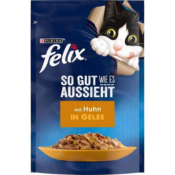 Felix So gut wie es aussieht Katzenfutter nass in Gelee, mit Huhn, 26er Pack (26 x 85g)