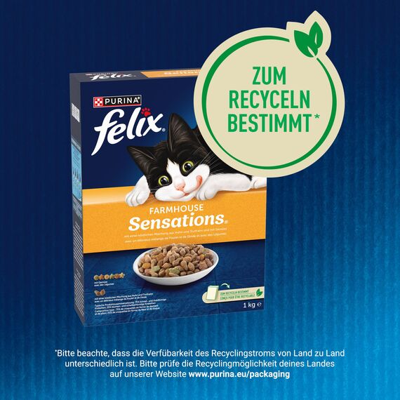 Felix Farmhouse Sensations Katzenfutter trocken, mit Huhn und Truthahn, 1er Pack (1 x 1kg)