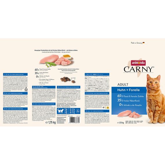 animonda Carny Adult Huhn + Forelle (1,75 kg), Adult Trockenfutter für ausgewachsene Katzen, Katzenfutter ohne Getreide und Zucker, Katzentrockenfutter mit 65% Fleisch und Fisch (Packung mit 2)