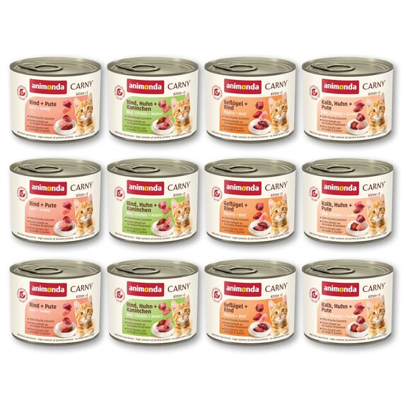 animonda Carny Kitten Variation für Katzenkinder (12 x 200 g), Kitten Nassfutter für wachsende Kätzchen, Katzenfutter ohne Getreide und Zucker, Katzennassfutter mit 100 % frischen Zutaten