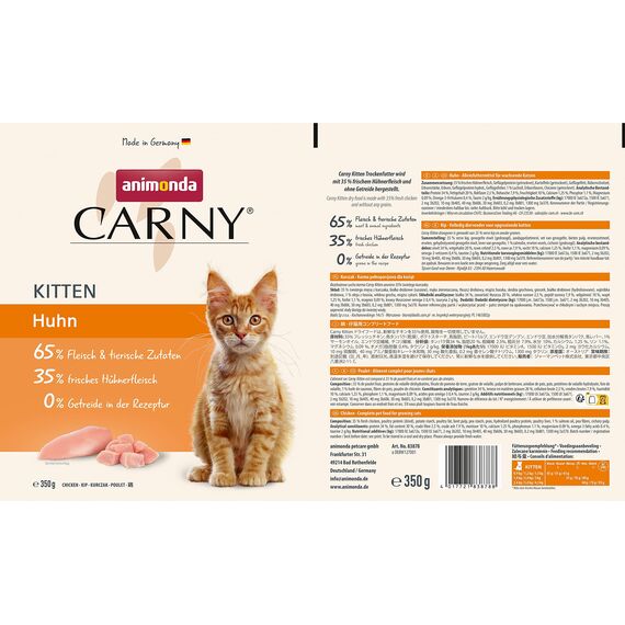 Carny Katzen Trockenfutter Kitten mit Huhn (1 x 350g), Kitten Getreide und Zuckerfreies Trockenfutter von animonda für wachsende Katzen (Packung mit 3)