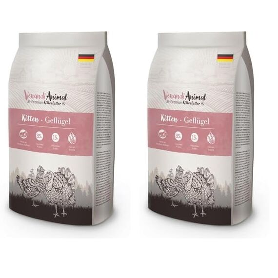 Venandi Animal – Premium Katzenfutter – Kitten – Geflügel, mit viel frischem Fleisch, Trockenfutter, getreidefrei, 2er Pack (1 x 1,5kg)