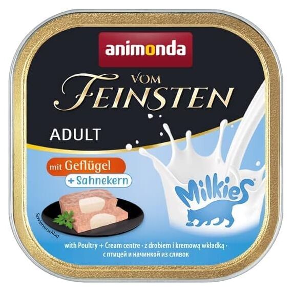 animonda Vom Feinsten Adult Feinschmecker Milchkern-Variation (32 x 100 g), Nassfutter für ausgewachsene Katzen, Katzenfutter ohne Getreide und Zucker, mit Kern aus Milch, Joghurt & Sahne