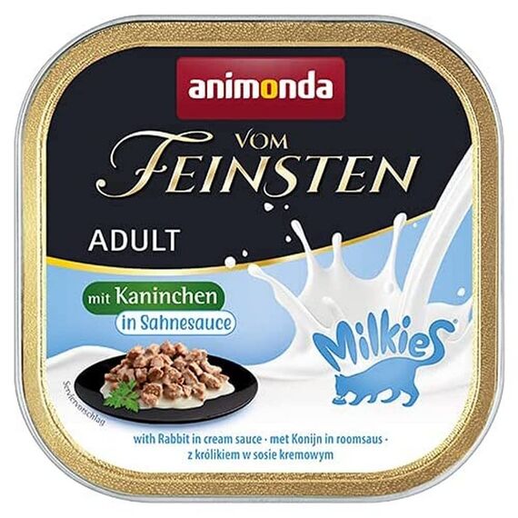animonda vom Feinsten Katzenfutter nass Milkies Kaninchen in Sahnesauce (32 x 100g), getreidefreies Katzen Nassfutter ohne Zucker, mit frischen, fleischigen Zutaten